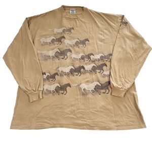 Wild Horses Mustangs Tan XXL Oneita Colorwear Cotton USA Single Stitch Country